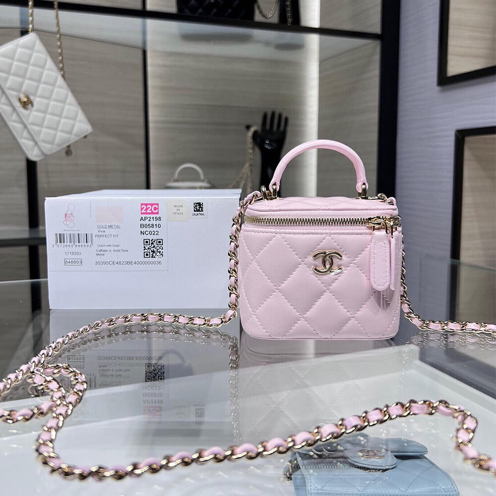 Ch**el Quilted Pearl Crush Mini Vanity Case With Top Handle
