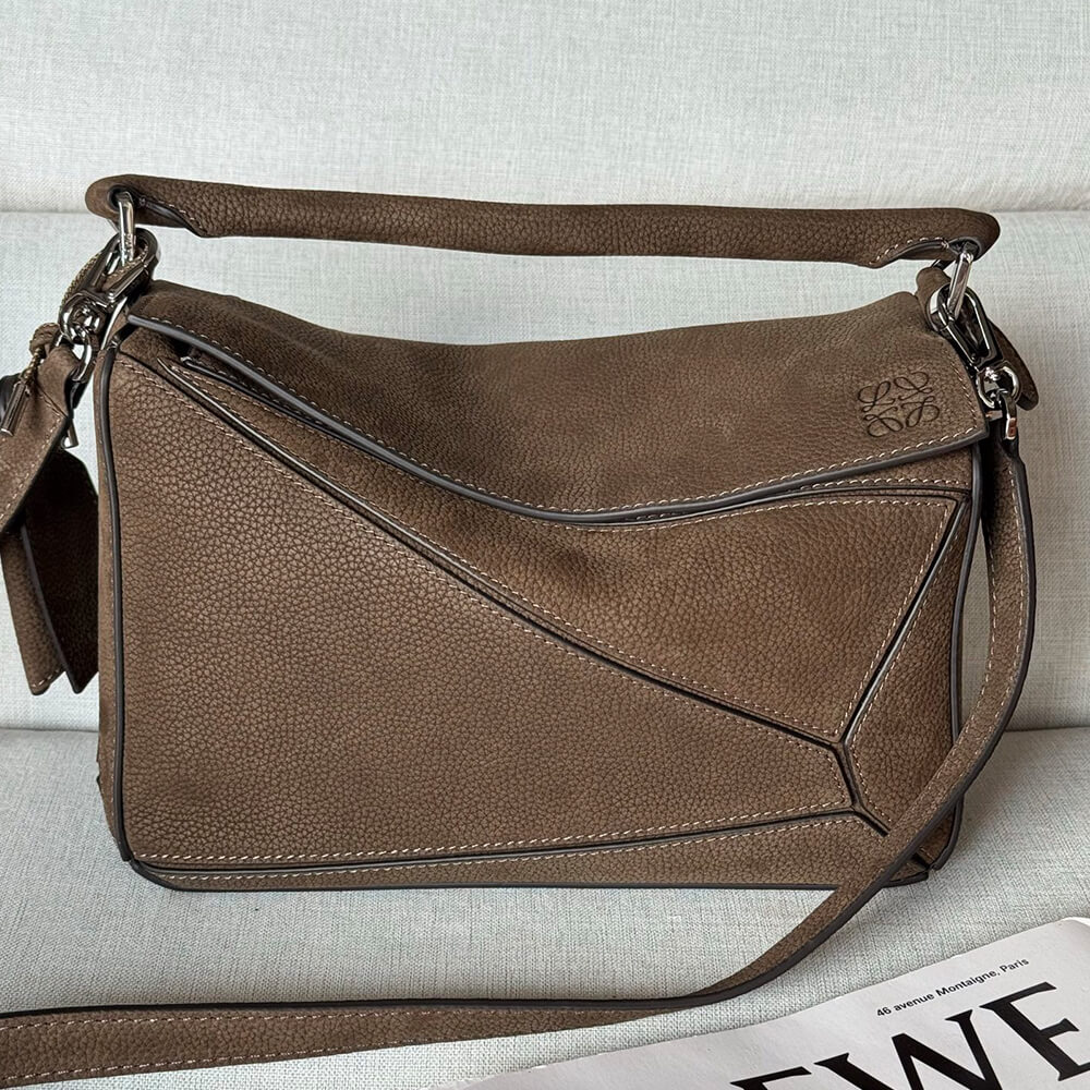 L0ew* Puzzle small textured-nubuck shoulder bag(TAX-FREE GRADE)